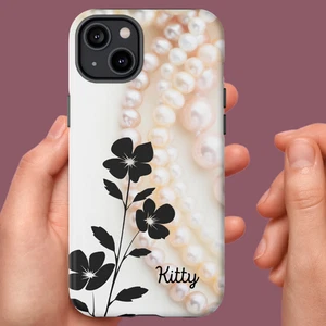 SHSD Tough Phone Case, Apple iphone Samsung Galaxy Pixel, Black Flowers w Pearls - Foto 1 di 201