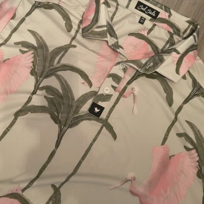 Bad Birdie Polo Shirt Mens 2XL Pink Green Flamingo Spoonbill Golf Performance - Image 1 of 4