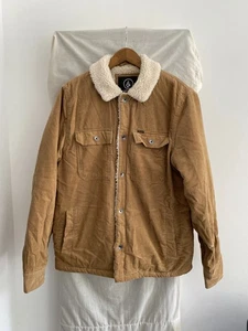 VOLCOM BROWN Fleece Lined Corduroy Trucker Jacket Size L - Picture 1 of 5
