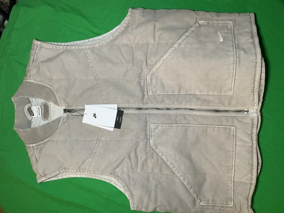 Nike Life Padded Garment-Dyed Cotton-Canvas Gilet FZ6577-014 Men Size Large