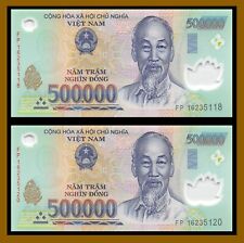 2 x Vietnam 500000 (500,000) Dong (1 Million) UV Authentic VND Currency Unc