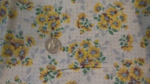 Vintage antiker FUTTERSACK STOFF gelbe Gänseblümchen, blaue Mitten, Punkte - Bild 1 von 2