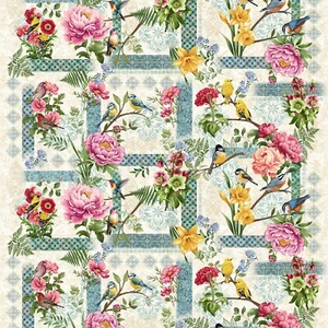 Garden Symphony Cream Collage by Jan Mott From Henry Glass 44" Wide BTY - Picture 1 of 5