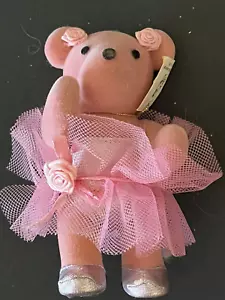 Ornamento ballerina orso floccato rosa 1990 North American Bear Co. ANNA BEARVLOVA - Foto 1 di 5