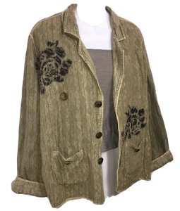 Parsley & Sage Reversible Jacket Size 1X Subdued Green Floral Lace Applique Top - Picture 1 of 6