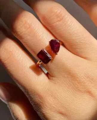 Emerald Pear Cut Lab Created Ruby Diamond Engagement Ring 14K Yellow Gold Plated - Image 1 of 4