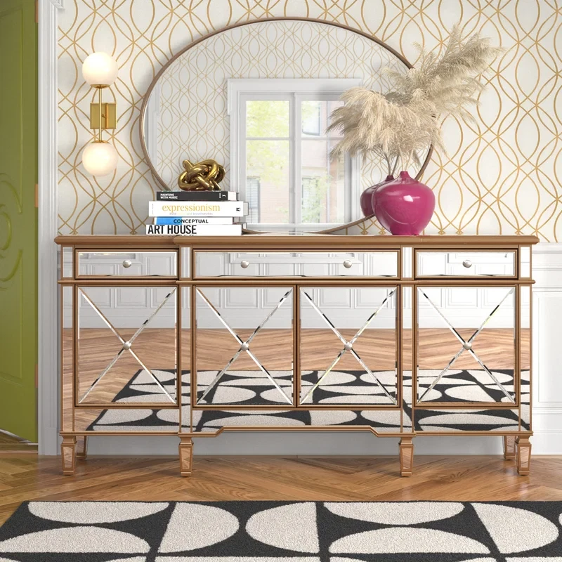 NUEVO Aparador Horchow ESTILO Estrecho Credenza Espejado y Dorado Antiguo 72" Foto 1 de 2