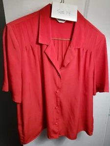 Alicia Damenhemd geknöpft rot Polyester Größe 14 kurzärmelig VINTAGE - Bild 1 von 8