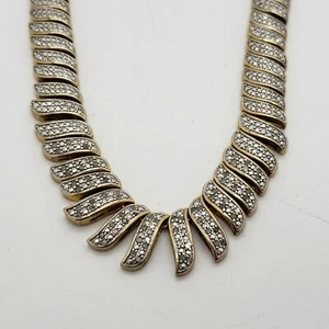 Signed CI Sterling Silver Gold Tone .70ct Diamond Cleopatra Link Chain Necklace - Picture 1 of 12