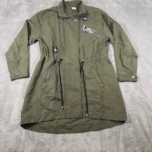 Cabi Military Anorak Jacket Olive Green Bird Embellished Drawstring Size S - Picture 1 of 9