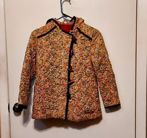 Vintage Unbranded Ladies Floral Velvet Trim Buttons Hooded Jacket Sz S - Picture 1 of 11