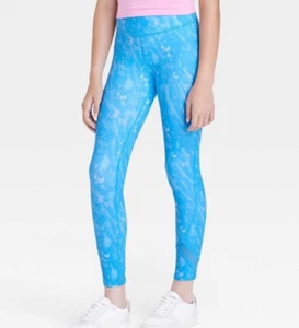 Girls' Mid-Rise Fashion Ankle Leggings Tie-Dye Print All in Motion Blue S (6/6X) - Picture 1 of 4