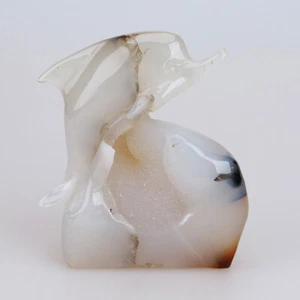 487g 4.4" Natural Geode Agate Quartz Crystal Hand Carved Dolphin Carving 0114 - Picture 1 of 8