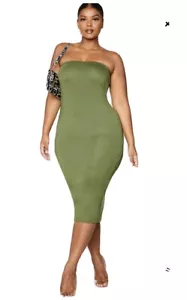Pretty Little Thing Plus Khaki Green Midaxi Bandeau Dress Sz 14 New With Tags - Picture 1 of 4