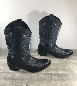 Luna Smooth Ostrich Black Leather Cowboy Western Roper Mens Boots Size 10 US - Picture 1 of 12