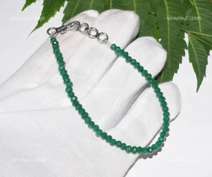 Jade Stone 925 Silver Art Deco Thanks Giving Day Beaded Heart Chakra Bracelet - Picture 1 of 11