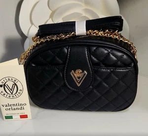 VALENTINO ORLANDI Black Quilted Bag Purse Gold Chain Shoulder Strap MSRP $149 - Picture 1 of 6