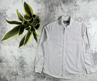 Polo Ralph Lauren White Pink Large Size Button Striped Classic LongSleeve Shirt - Image 1 of 4