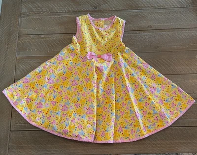 Vestido Solero Vintage Chicken Noodle Amarillo Floral Corazón Niñas 4T Primavera Lazo Foto 1 de 4