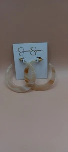 Jessica Simpson New Acrylic Resin Swirl Of Beige & Light Brown Half Hoop... - Picture 1 of 6