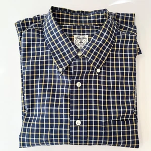 Brooks Brothers Men's XL Sport Shirt Navy Gingham Plaid 100% Cotton Long Sleeve - Picture 1 of 10