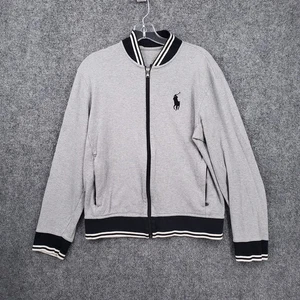 Polo Ralph Lauren Jacket Mens M Medium Gray Long Sleeve Full Zip Bomber Pony - Picture 1 of 13