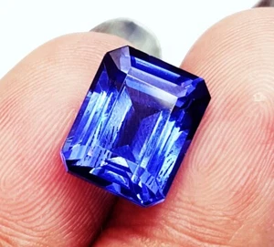 Natural Blue Tanzanite 9 Ct Emerald Shape Loose Gemstone Certified R492 - Picture 1 of 8