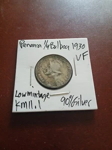  1930 Panama 1/4 Balboa World Silver Coin KM 11.1 Low Mintage  - Picture 1 of 6