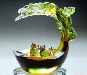 Liu Li Crystal Mandarin Ducks Statue Marrage Gift Happiness Feng Shui Decor - Picture 1 of 3