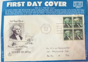 First Day of Issue Stamp Envelope 1954 4 George Washington 1c Stamps VGC - Picture 1 of 2
