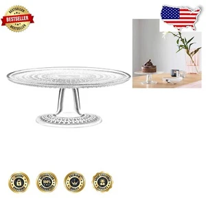 Kastehelmi Clear Cake Stand, 9.4 in Lead-Free Glass - Timeless Elegance - Picture 1 of 3