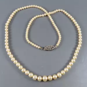 Vintage 10K WHITE GOLD CLASP Graduated Faux Pearl Necklace BRIDAL STRAND 18"Long - Picture 1 of 5