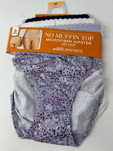 NWT Warner's 3 PK No Muffin Top Microfiber Hipster w/Lace #5609J Medium/6 - Picture 1 of 4