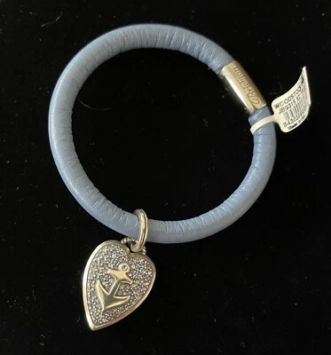 Brighton Woodstock Blue Leather Charm Bracelet& reversible heart bling charm - Image 1 of 2