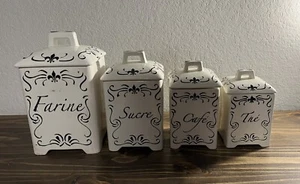 J. Willfred Sadek Black White Fleur de lis Canister Set Country French Farmhouse - Picture 1 of 19