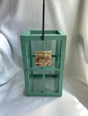 Linterna vela madera decorativa verde azulado 11"x 7" Foto 1 de 4