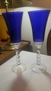MIKASA "GEMSTONE" BLUE 10 1/8" FLUTED CHAMPAGNES - SET OF 2 - EX-COND - Picture 1 of 6