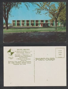 Burlington Vermont Postcard Motel Brown Unposted Chrome - Foto 1 di 4