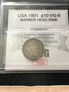 1901  Barber Head  Dime  USA - Picture 1 of 8