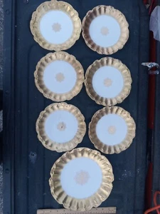 Juego de 7 platos de copo de nieve de oro Limoges L Straus & Sons Francia 6-7" 1-9,5" para pasteles - Imagen 1 de 8