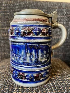 Antiker Walzenkrug mit Stadtfries WIEN 17. Jahrhundert Westerwald Steinzeug - Bild 1 von 10