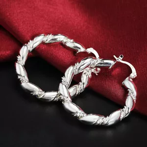 Silver 3.5cm Twist Exaggerate Hoop Earrings Women Fashion Jewelry Birthday Gift - Picture 1 of 5