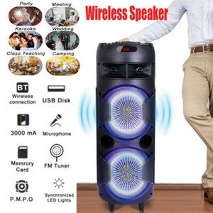 Dual Sub 8" Woofer Portable Bluetooth Party Speaker Heavy Bass Sound Mic FM UK - Picture 1 of 11