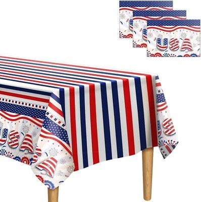 4th of July Tablecloth Plastic 54x108 Inch, 3 Pack Disposable Patriotic Table - Image 1 of 4
