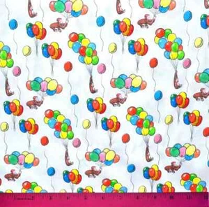 31" Long Remnant Curious George Balloons on White Quilt Fabric SPR68349 - Picture 1 of 1