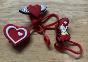 3 Silicone Hearts Valentines Day Straw Topper NEW - Picture 1 of 1