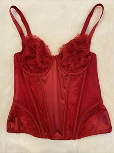 Victoria's Secret Corset Bustier Top Lingerie Red Lace Satin Mesh Large L NEW - Picture 1 of 8
