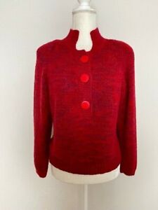 Victoria Jones Petites Womens Knit Sweater Top Size PL Red Buttons Shoulder Pad