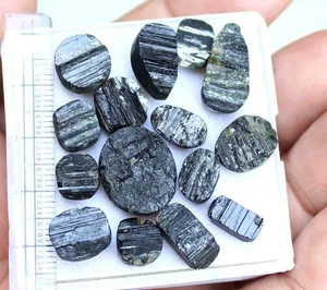 15 Pcs Lot 100% 73.00 Ct Natural Black Tourmaline Druzy Oval Cabochon Loose Gems - Picture 1 of 5