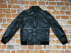 Redskins Vintage Leather Jacket Black Casual Size: L - XL Tip Top - Picture 1 of 11